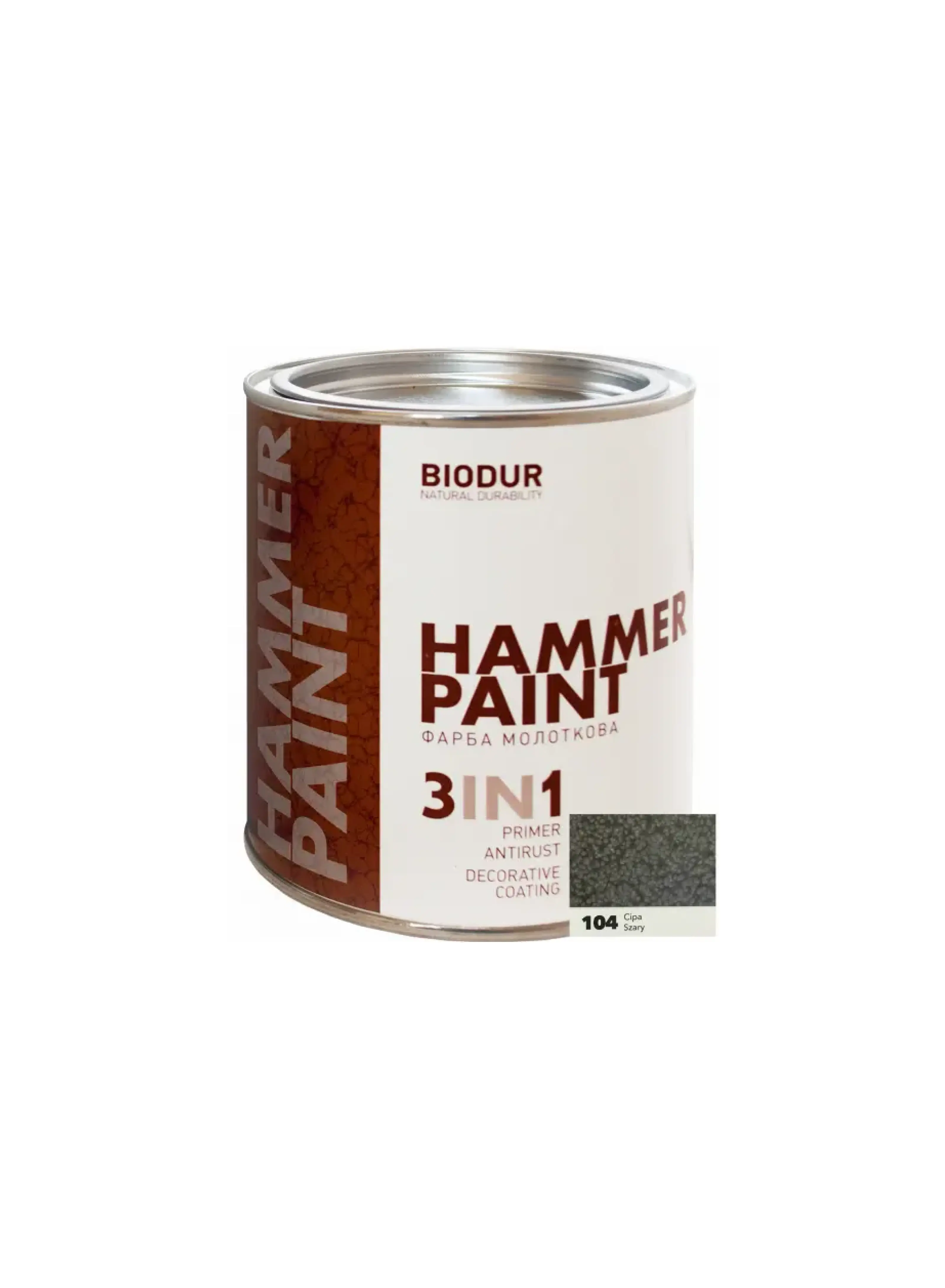 Фарба 3в1 молоткова сіра TM "Biodur" (104, банка), 0,7 л