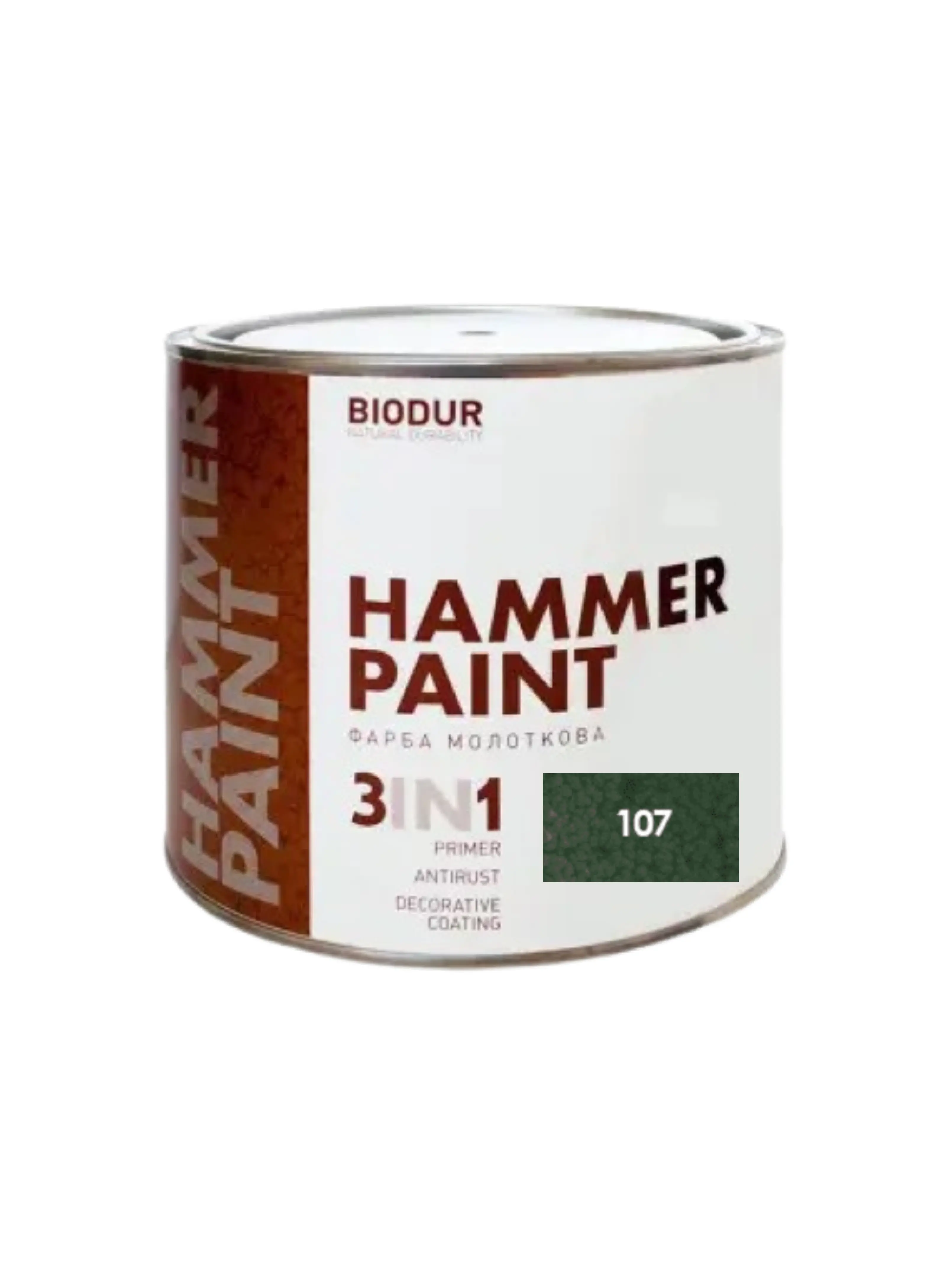 Фарба 3в1 молоткова темно-зелена TM "Biodur" (107, банка), 2,1 л