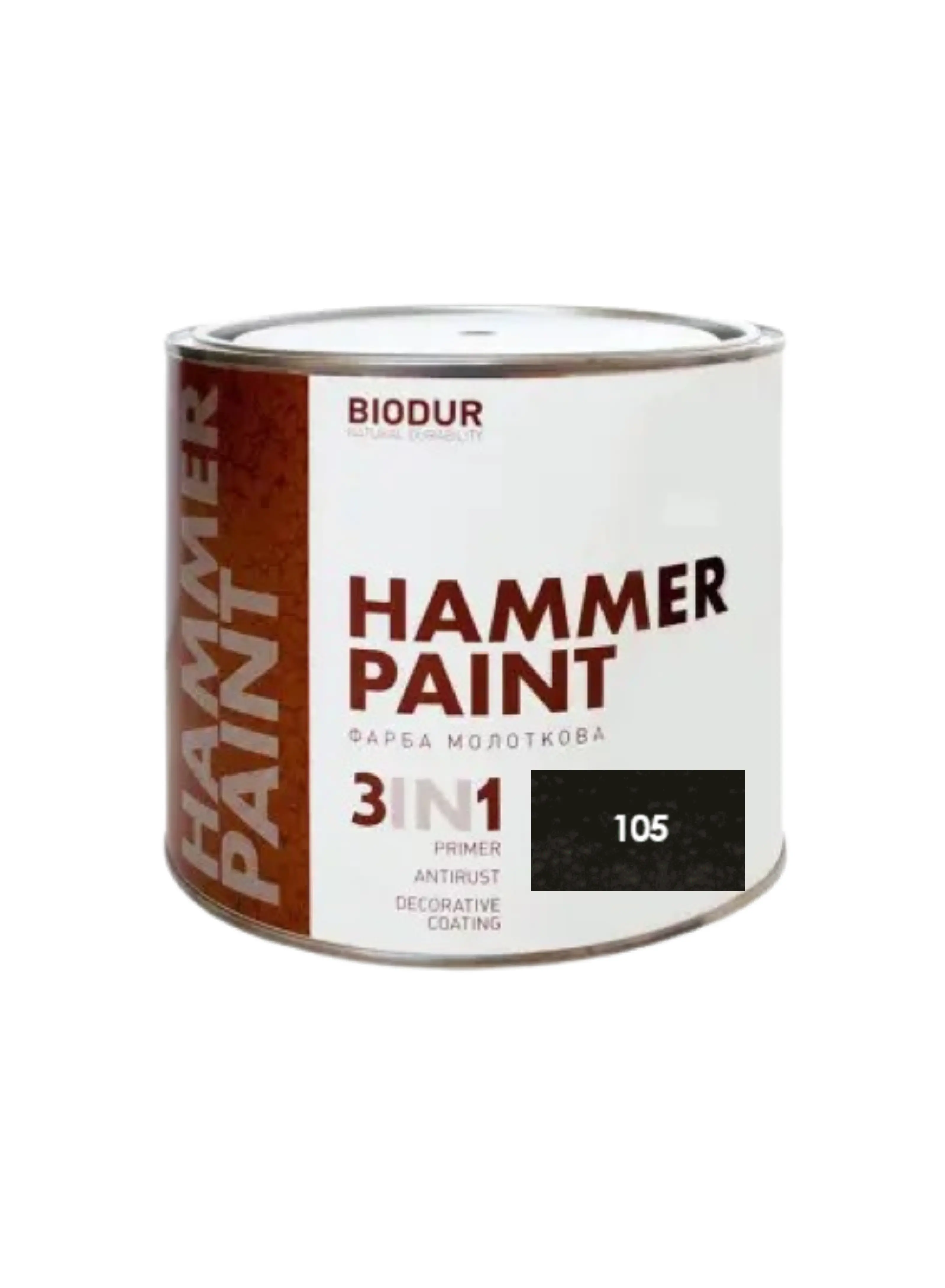 Фарба 3в1 молоткова чорна TM "Biodur" (105, банка), 2,1 л