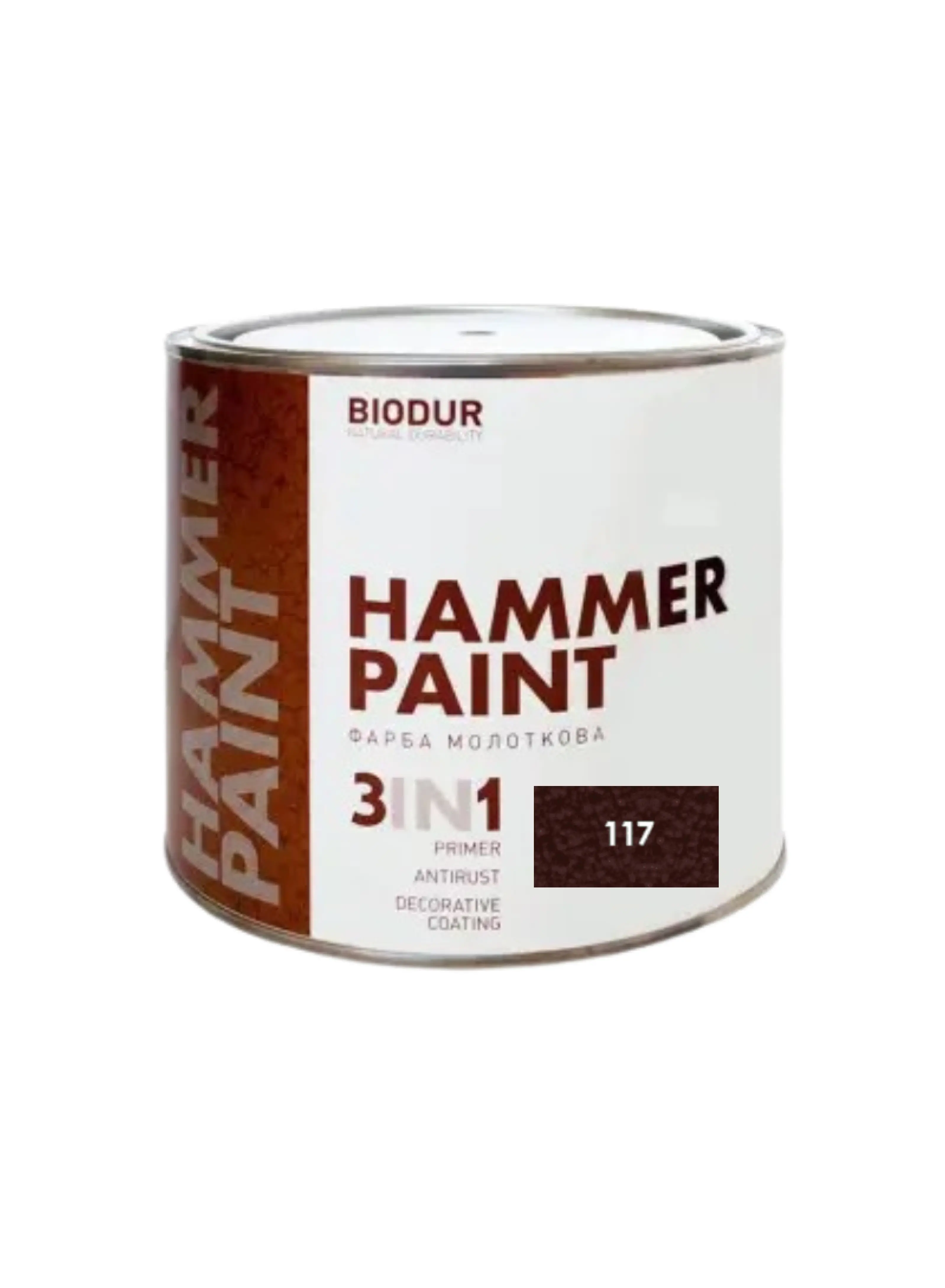 Фарба 3в1 молоткова коричнева TM "Biodur" (117, банка), 2,1 л