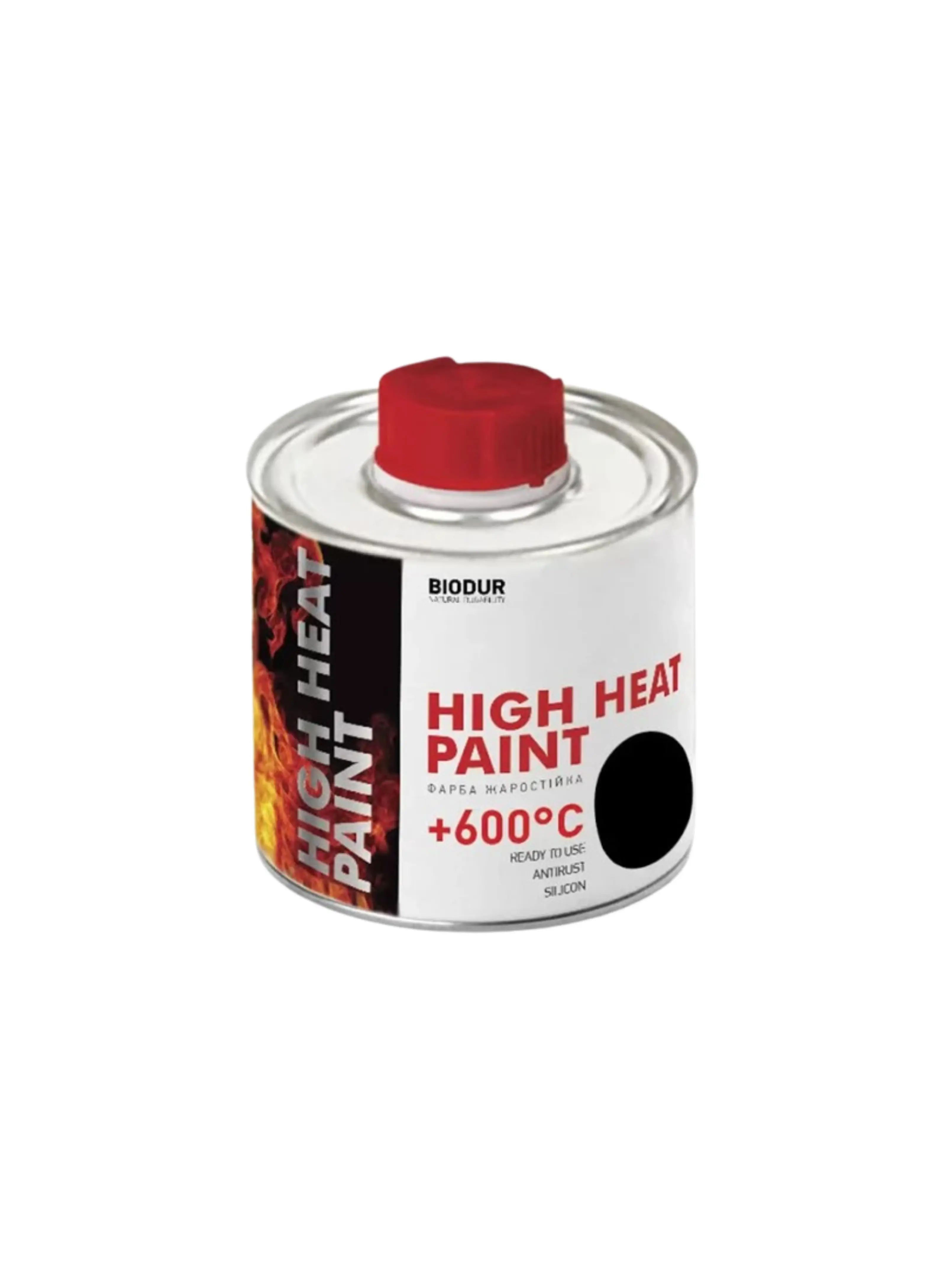 Жаростійка фарба чорна TM "Biodur" (банка під берікап), 200 мл