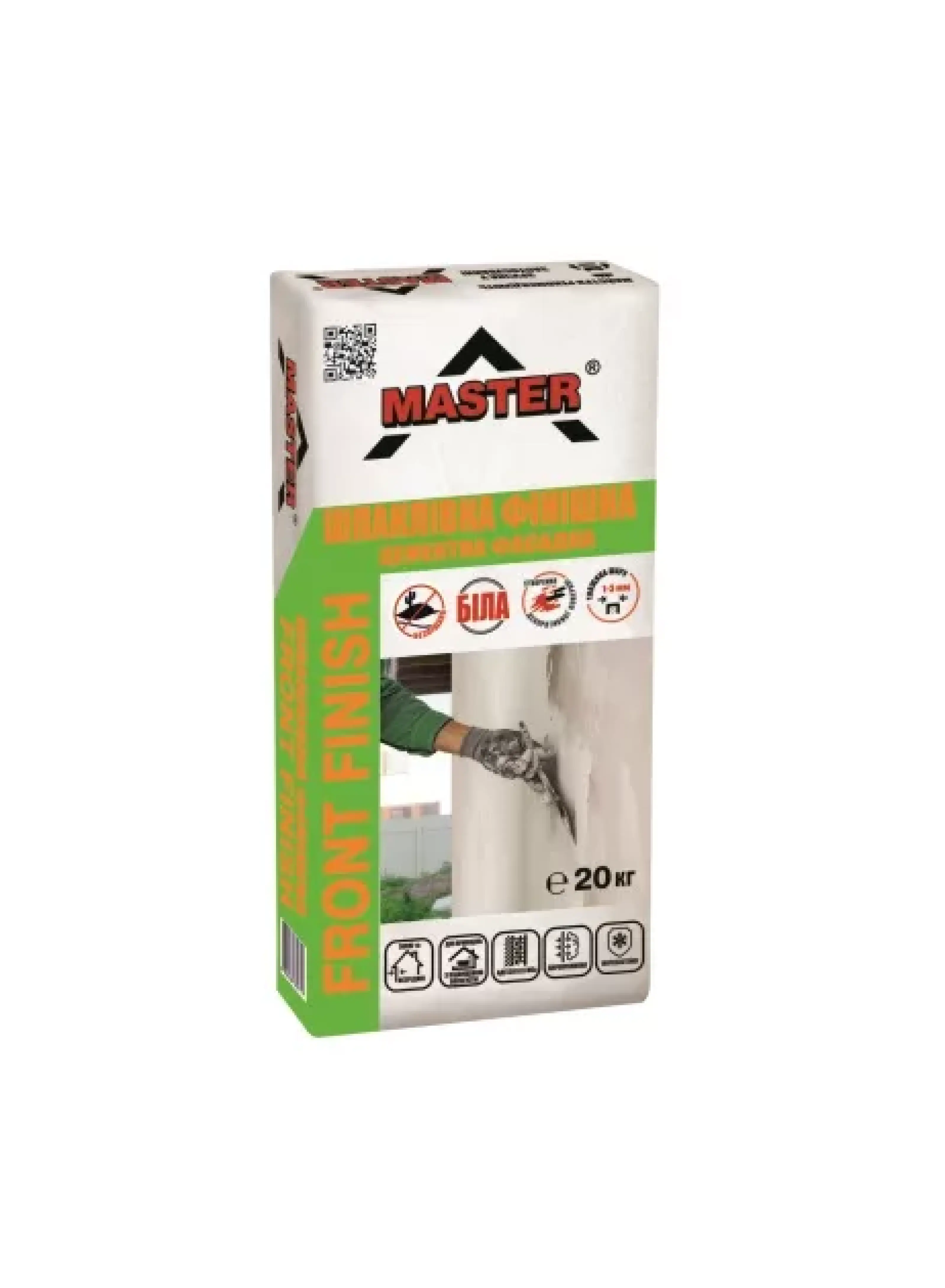Шпатлівка фінішна для зовнішніх та внутрішніх робіт TM "Master" "Master-Frontfinish. Безпіщана біла", 20 кг