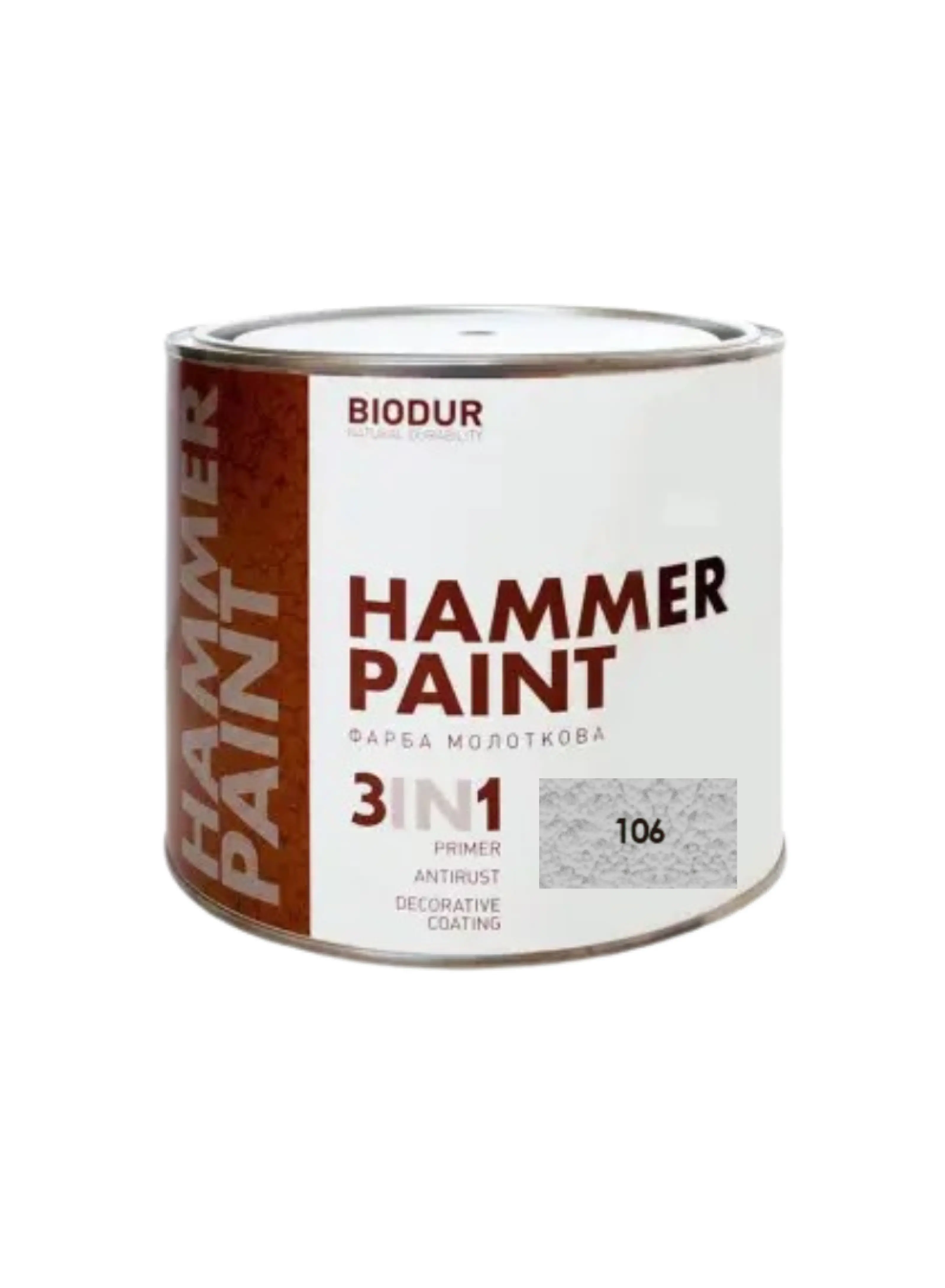 Фарба 3в1 молоткова сріблясто-сіра TM "Biodur" (106, банка), 2,1 л