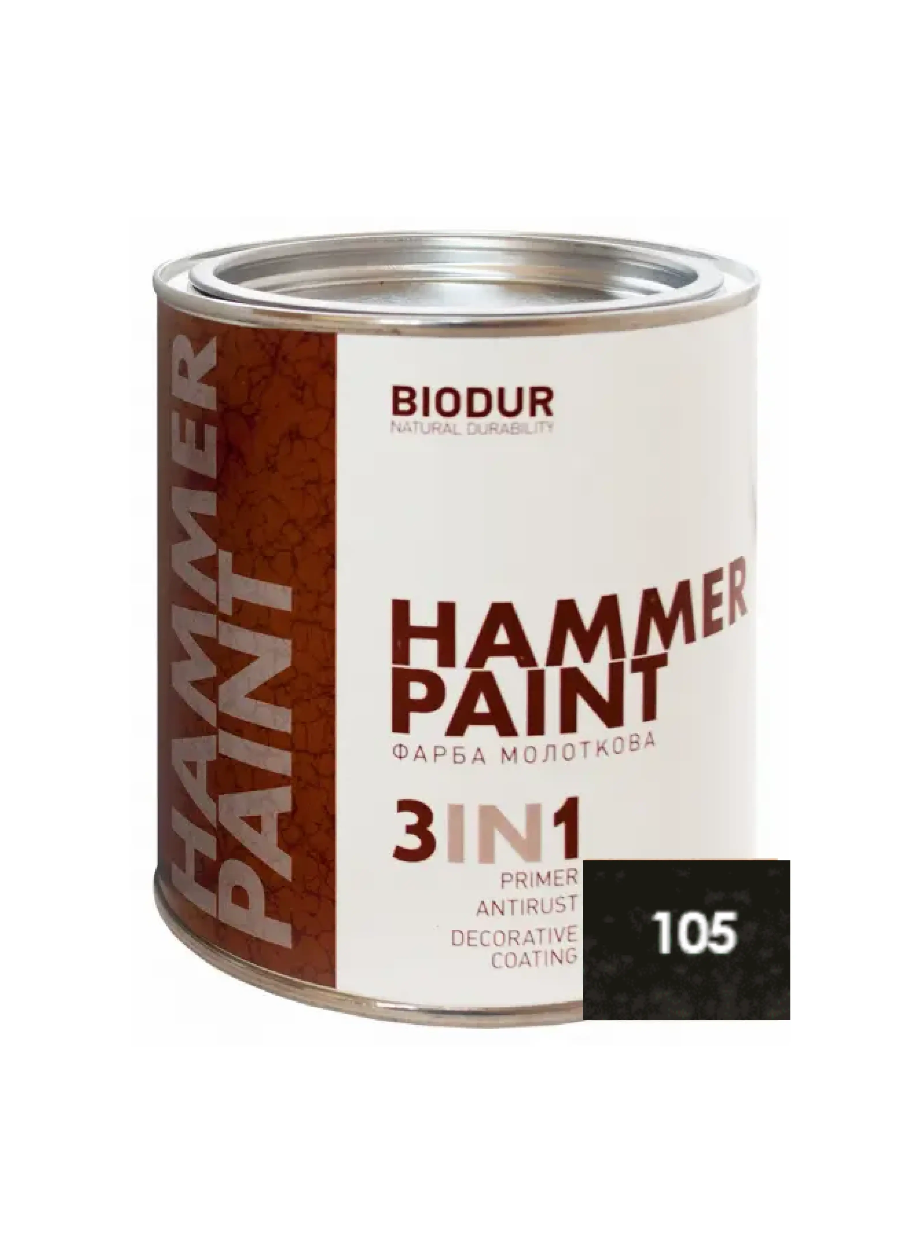 Фарба 3в1 молоткова чорна TM "Biodur" (105, банка), 0,7 л